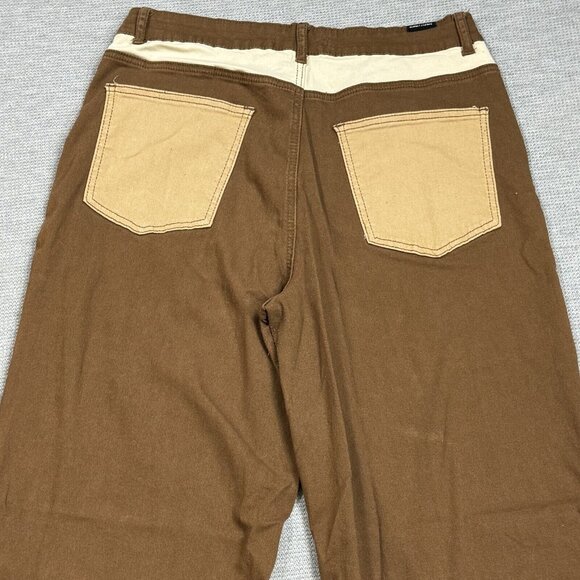 Almost Famous Womens Brown Tan Patchwork Denim Jeans Raw Edge High Rise Size 11 - Picture 5 of 14